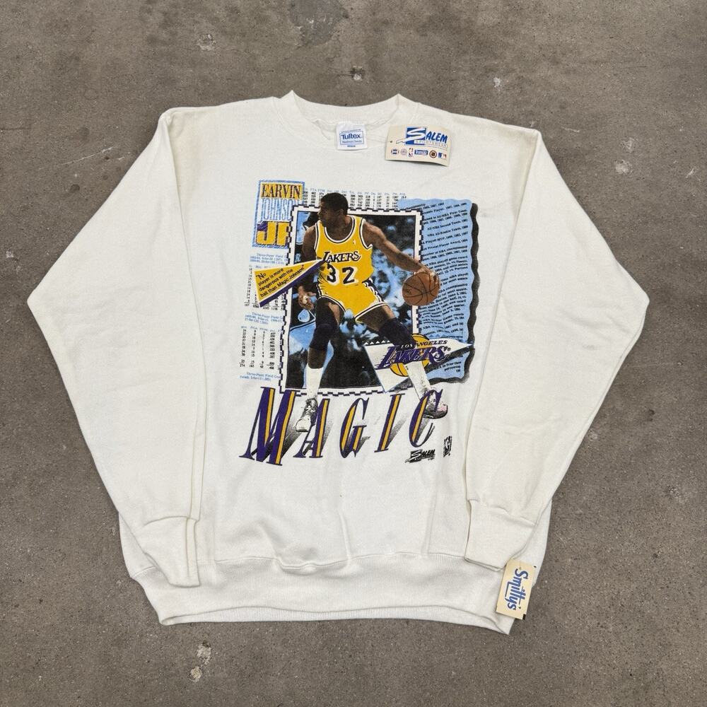 VINTAGE 90s MAGIC JOHNSON SALEM SPORTSWEAR LA LAKERS CREWNECK MEDIUM NWT
